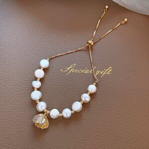 Freshwater Pearl Bracelet Gold Pearl Bracelet Adjustable Pearl Bracelet Gift
